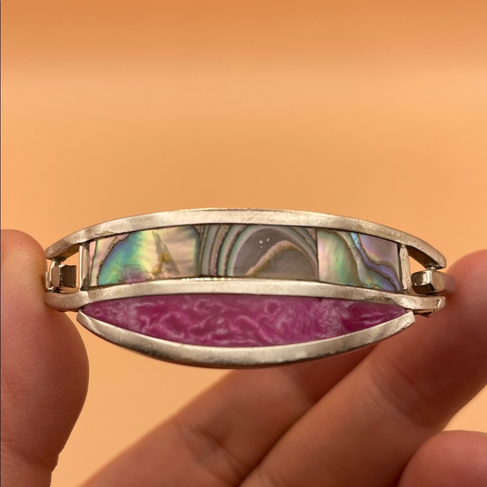 Silver and Pink Abalone Shell Bracelet M70